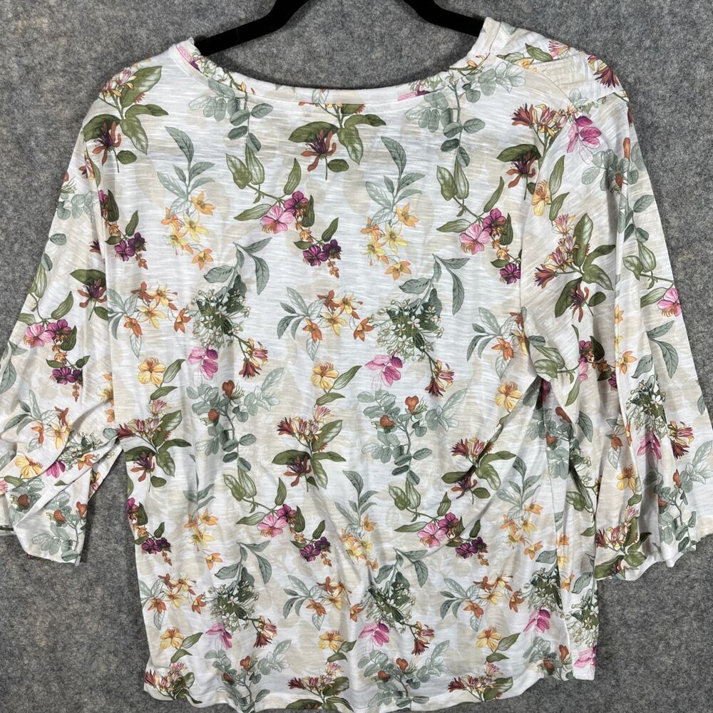 CJ Banks Boho Peasant Top Tunic Sz LG Floral Print Pom Poms 3/4 Sleeves - Picture 7 of 8